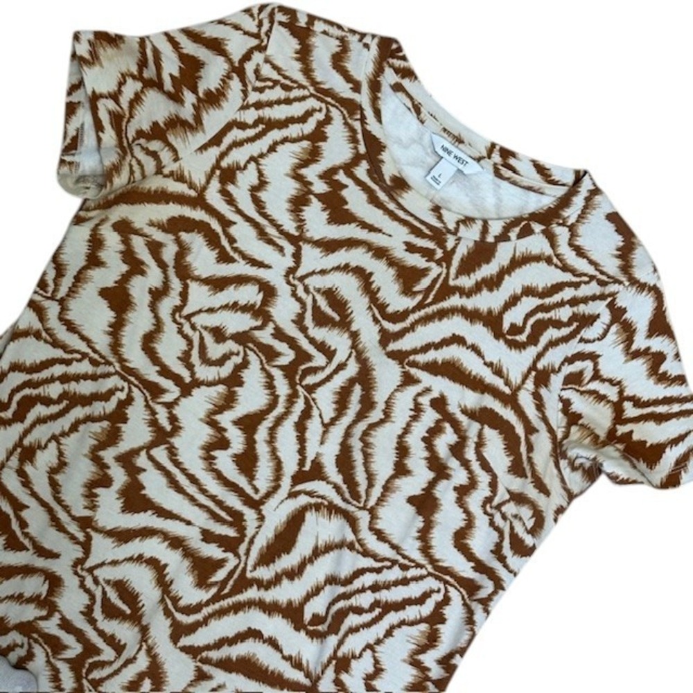 Nine West Midi Dress Brown Zebra Print Casual T-Shirt Dress‎ Large - Picture 3 of 12